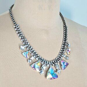 Iridescent Crystal Statement Fringe Necklace
